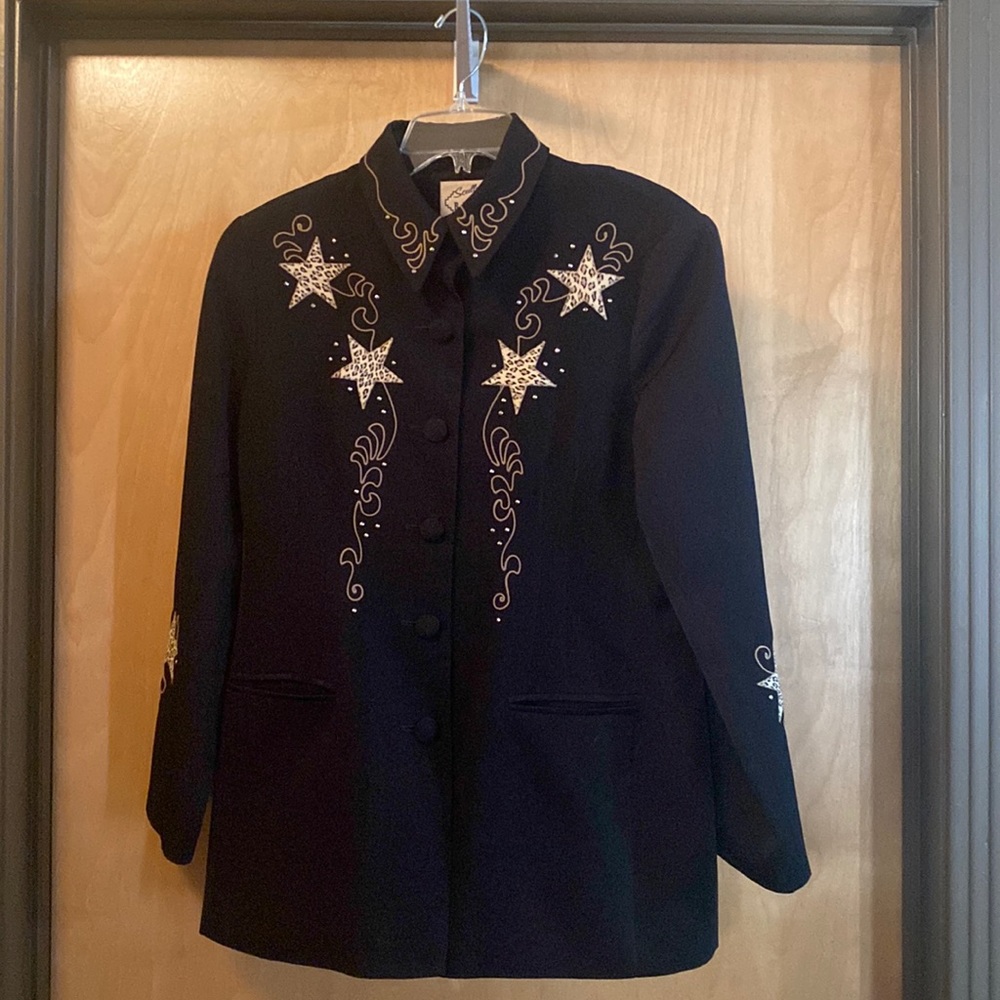 Scully Black Blazer with Gold Star Embroidery